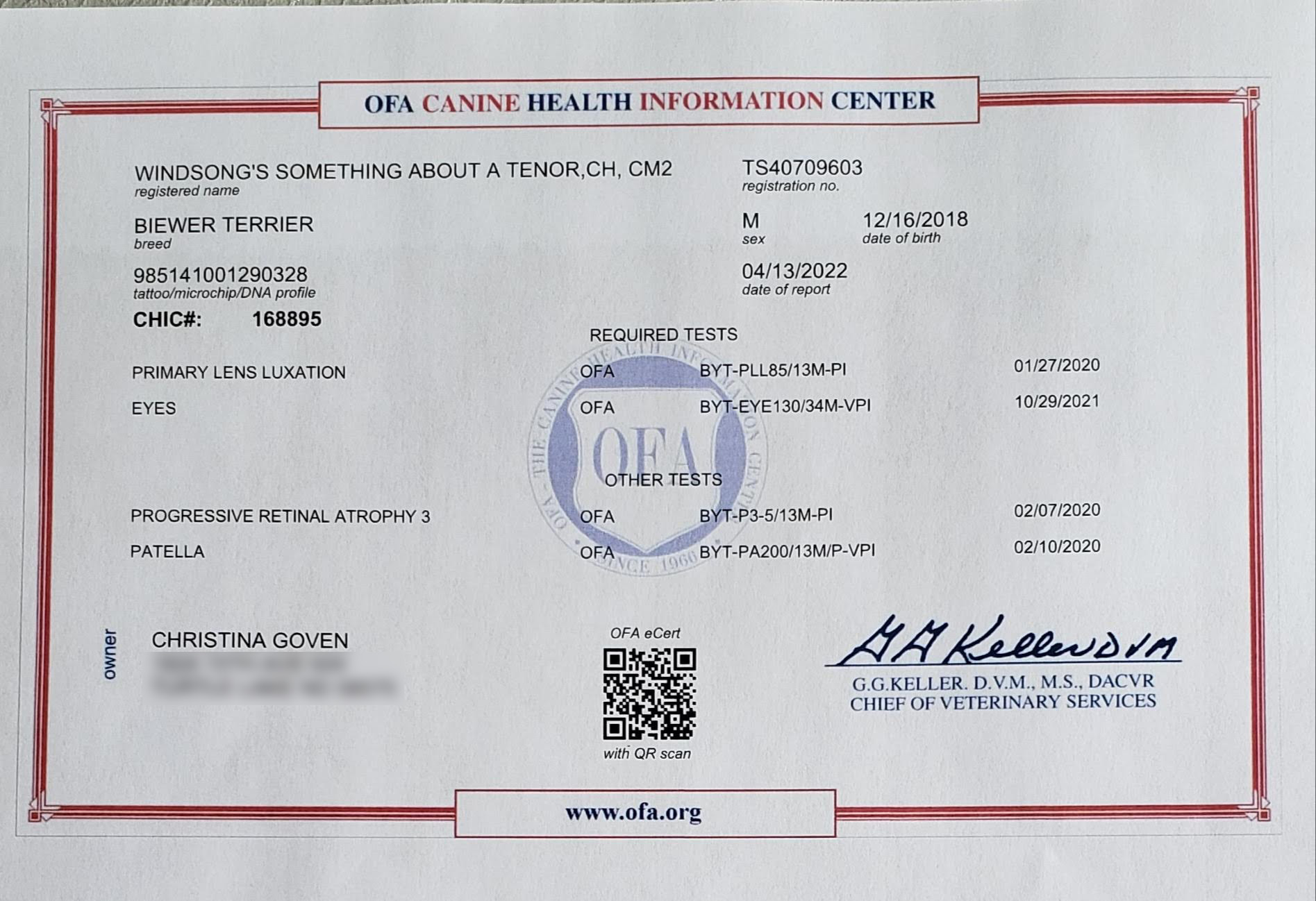 ofa certificate